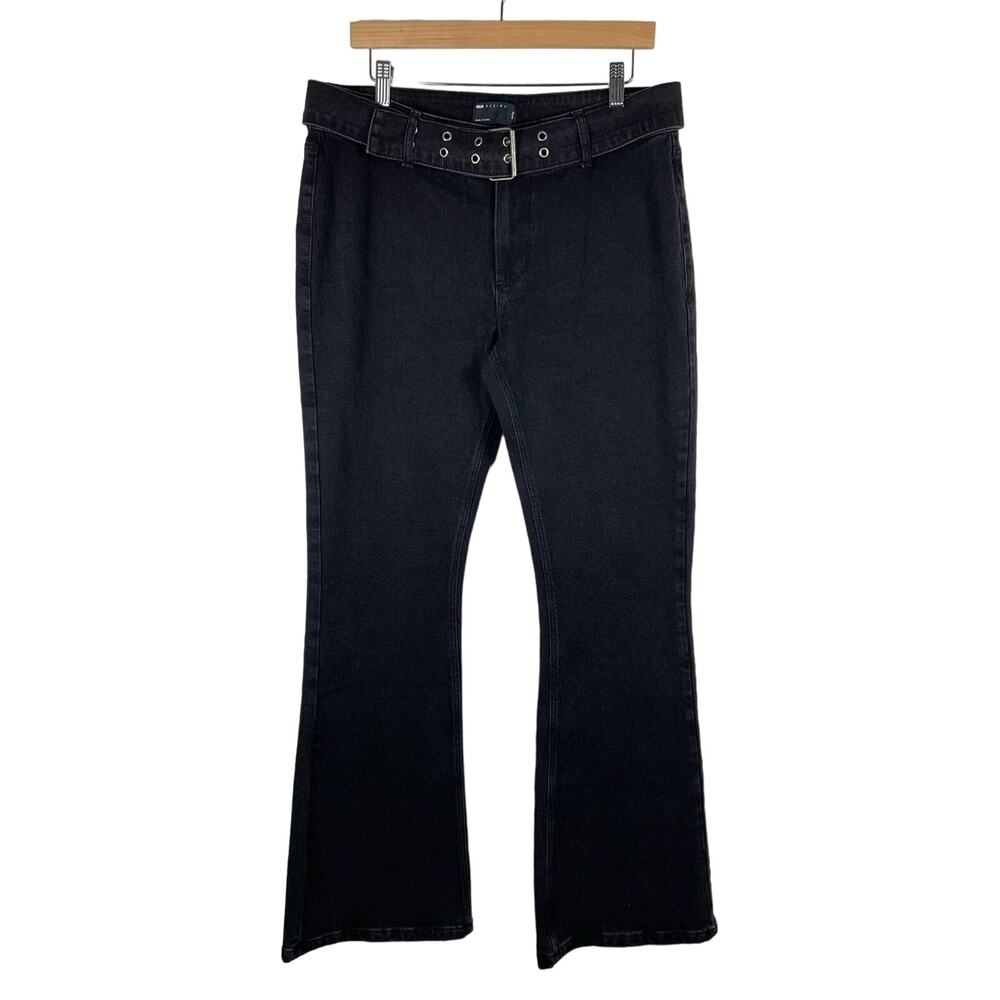 ASOS Low Rise Flare Jeans with Belt Size 34 Black Grunge Punk Emo Goth Denim